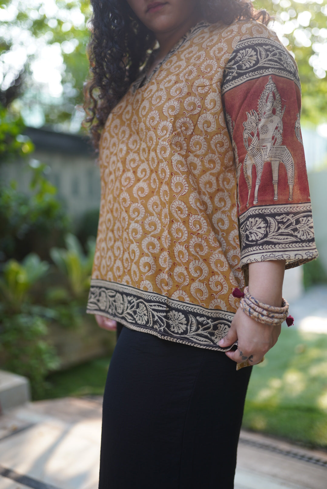 Vritti Handblock Mulmul Short Top