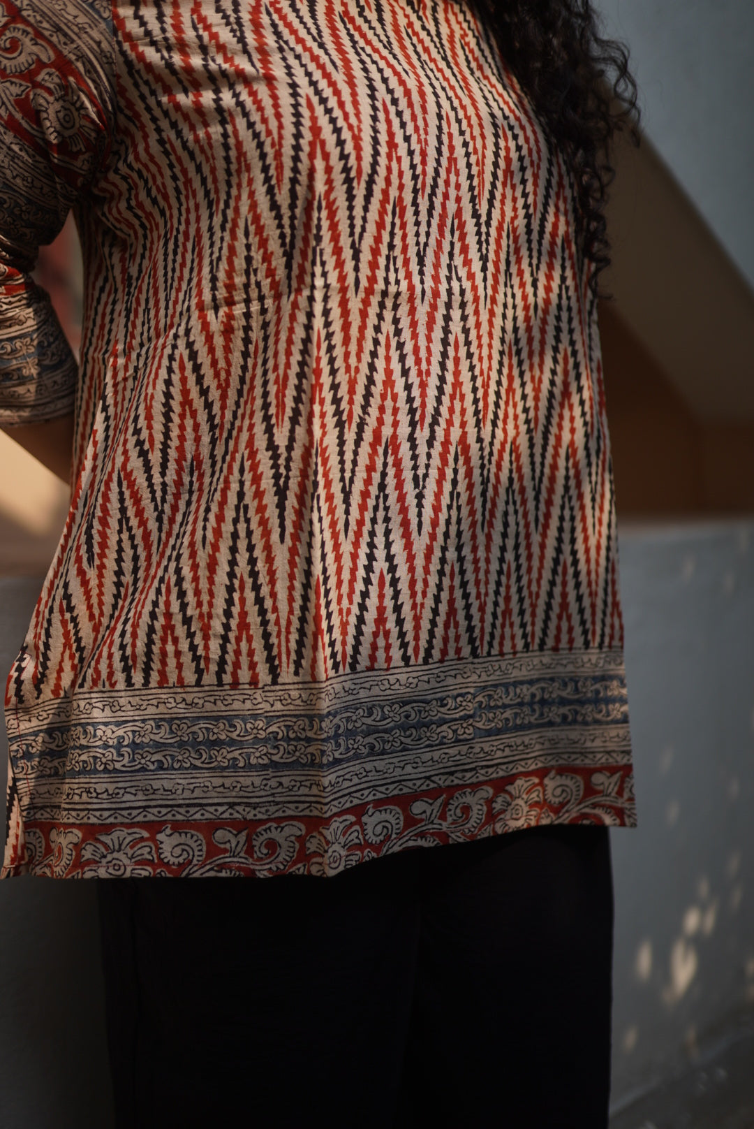Sharvani Handblock Mulmul Short Top