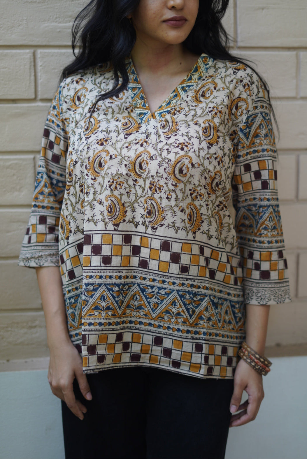 Roshni Handblock Mulmul Short Top