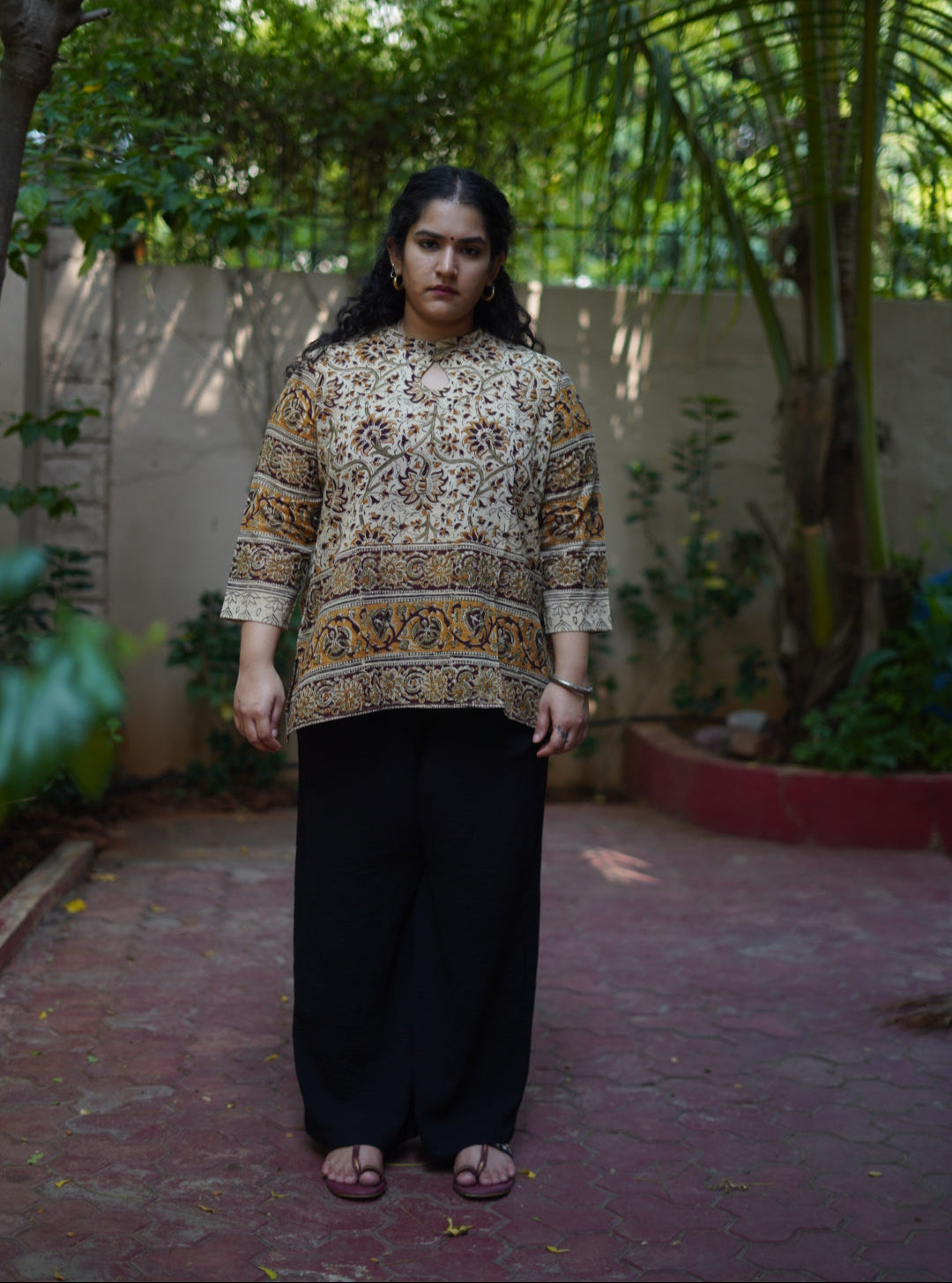 Amara Handblock Mulmul Short Top