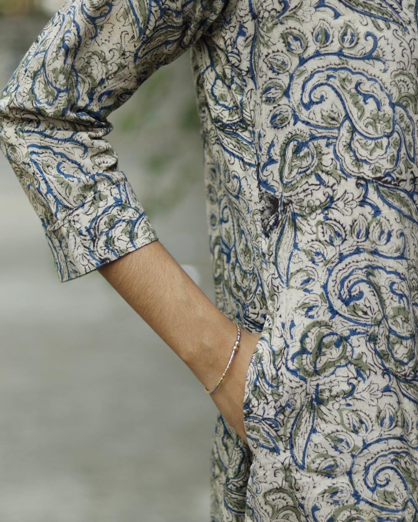 Mystic Vines Kurta White, Green & Indigo Cotton Kalamkari Kurta