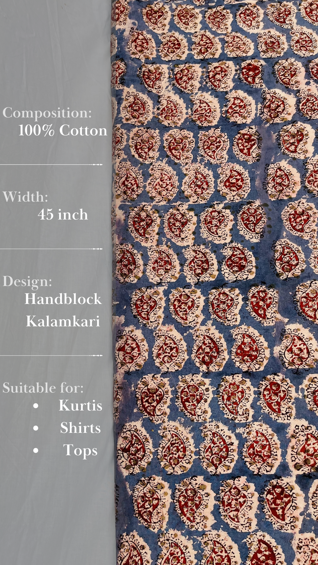Indigo Paisley Dreams Kalamkari Fabric