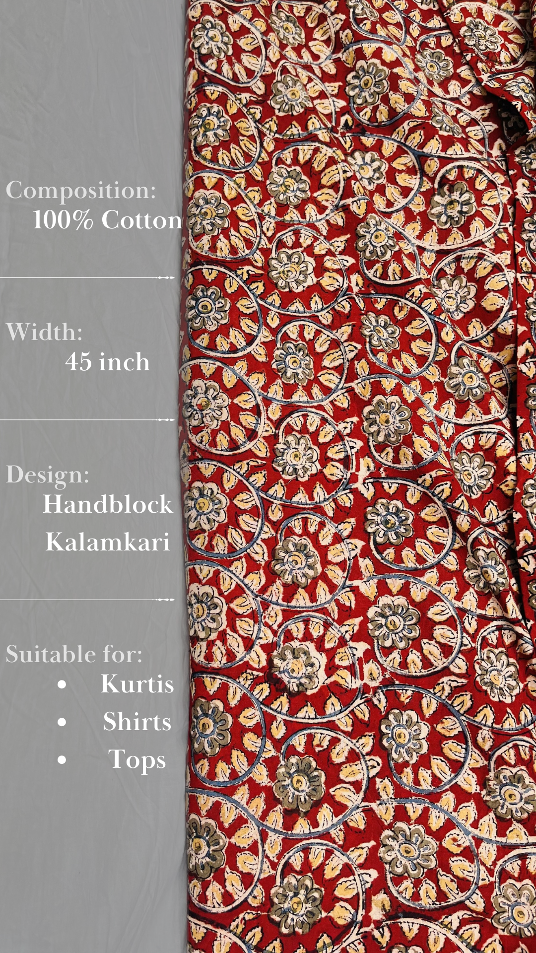 Crimson Meadows Handblock Kalamkari Fabric