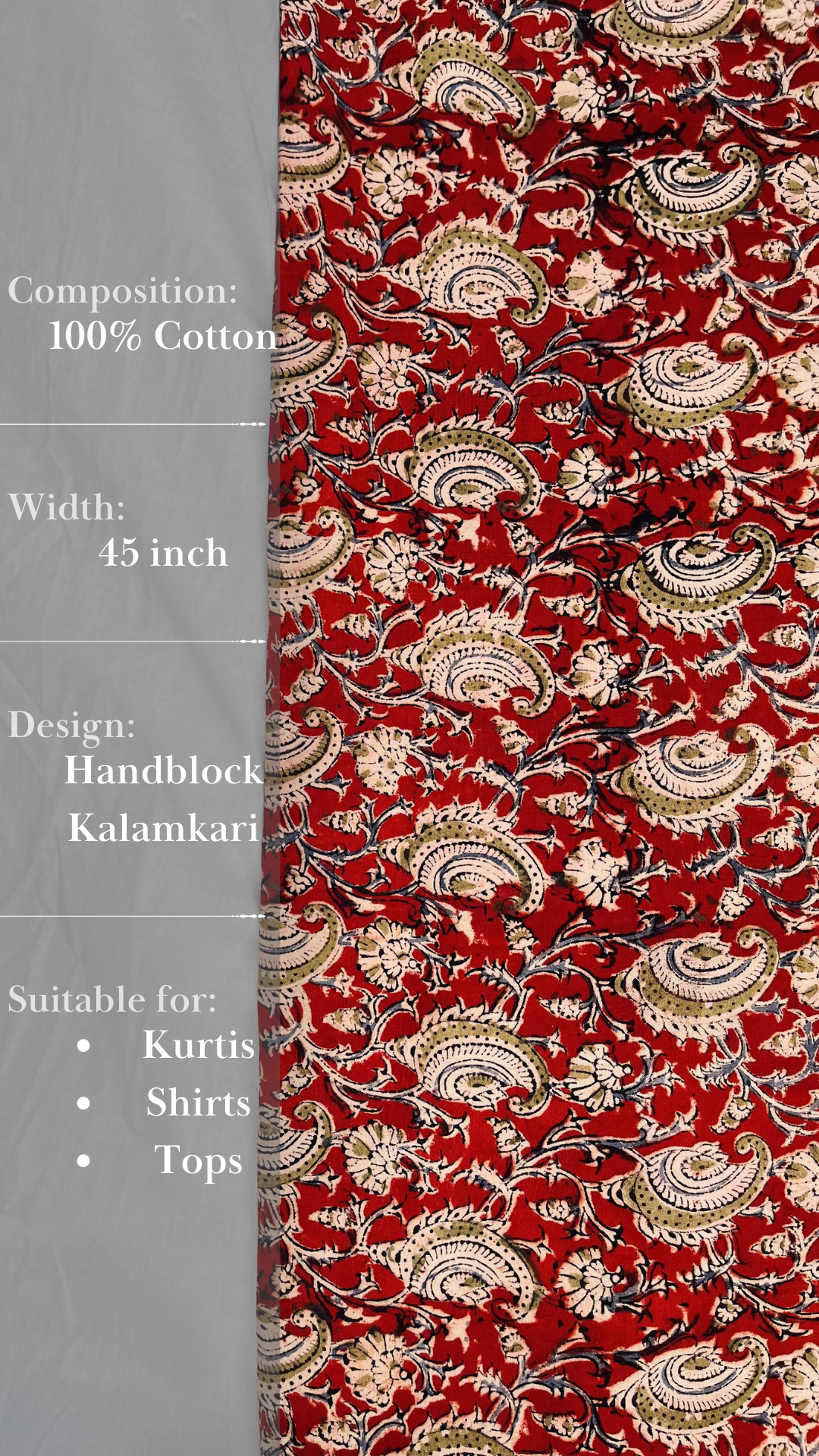 Ruby Blossom Paisley Handblock Kalamkari Fabric