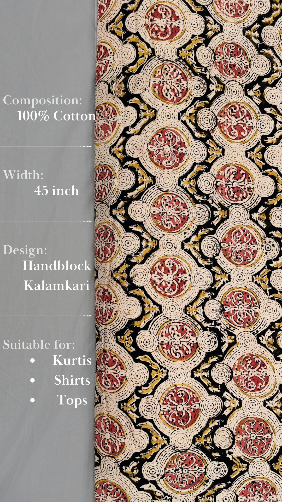 Ebony Rose Handblock Kalamkari Fabric