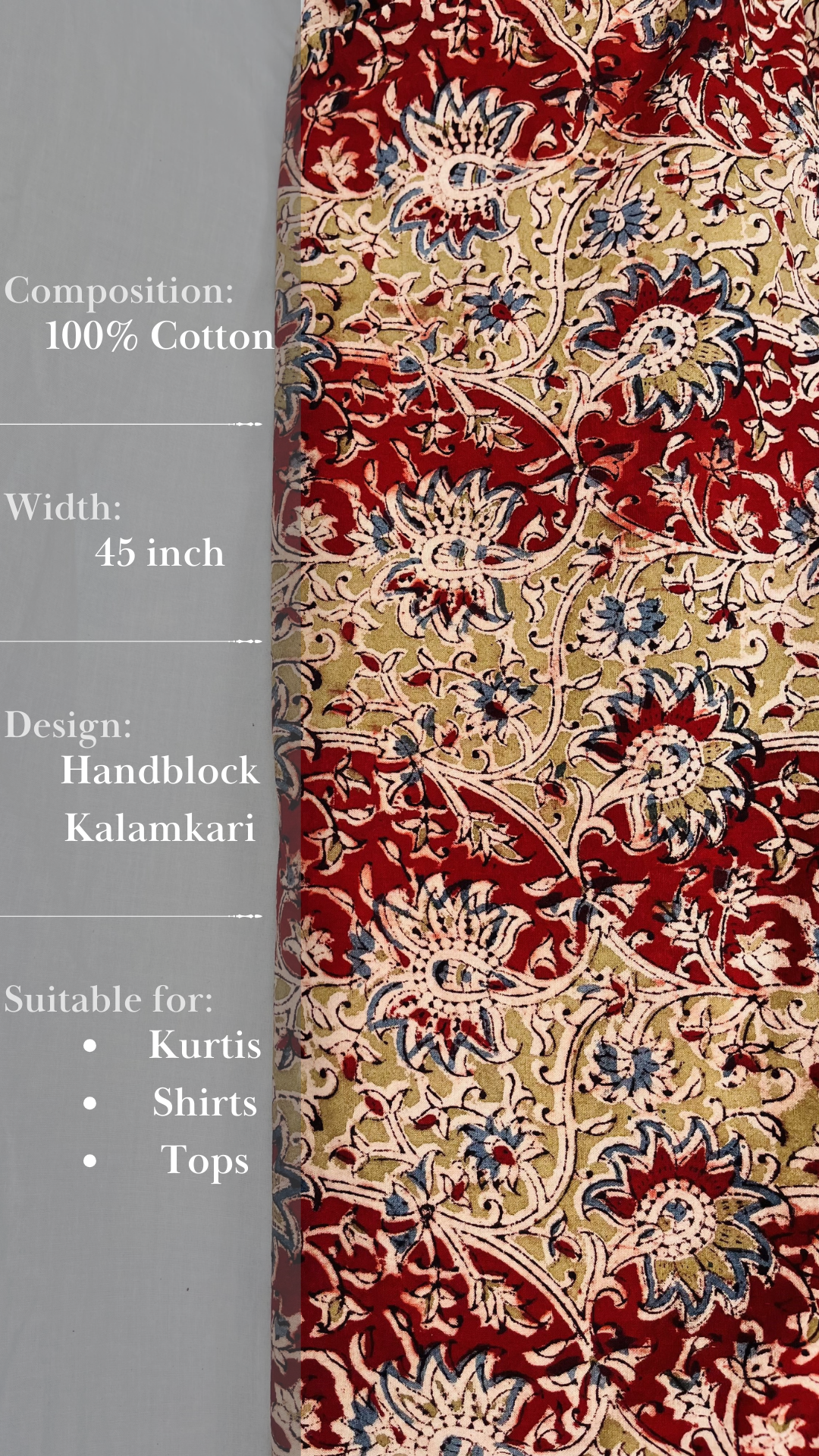Botanical Elegance: Mustardish Green & Indigo Floral Kalamkari Fabric
