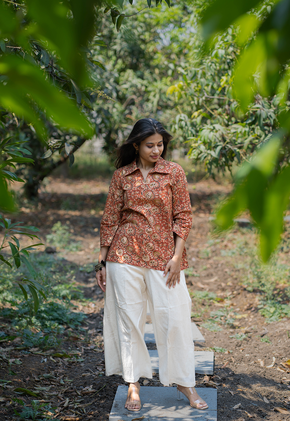 Aarohi Red Collared Floral Short Top