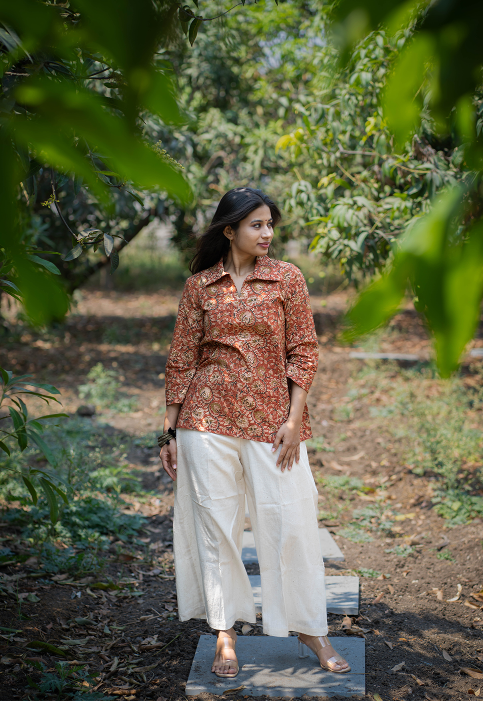 Aarohi Red Collared Floral Short Top