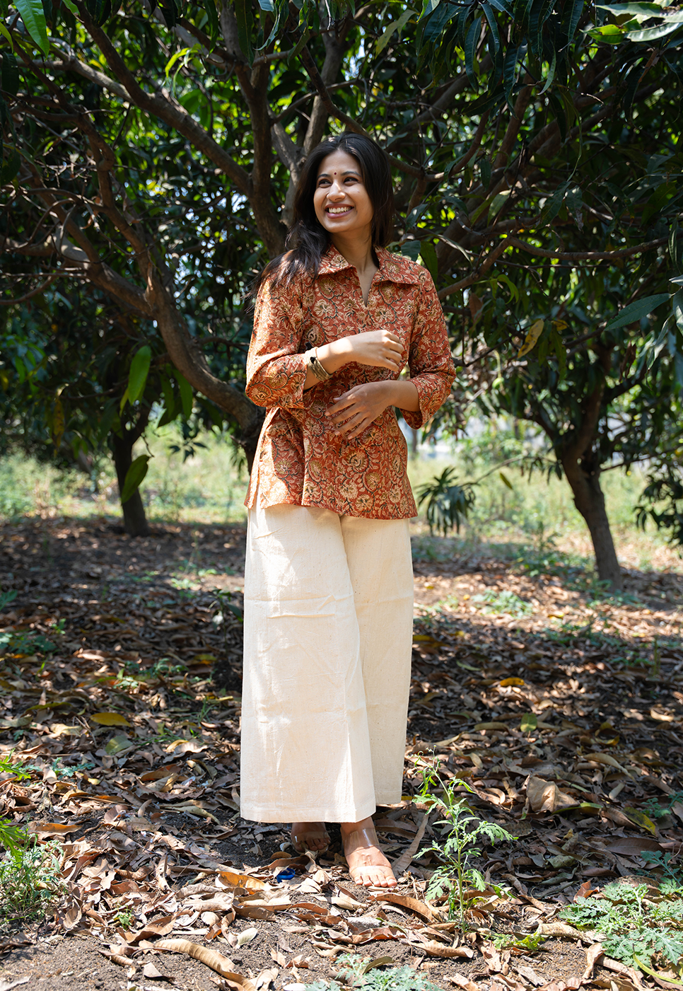 Aarohi Red Collared Floral Short Top