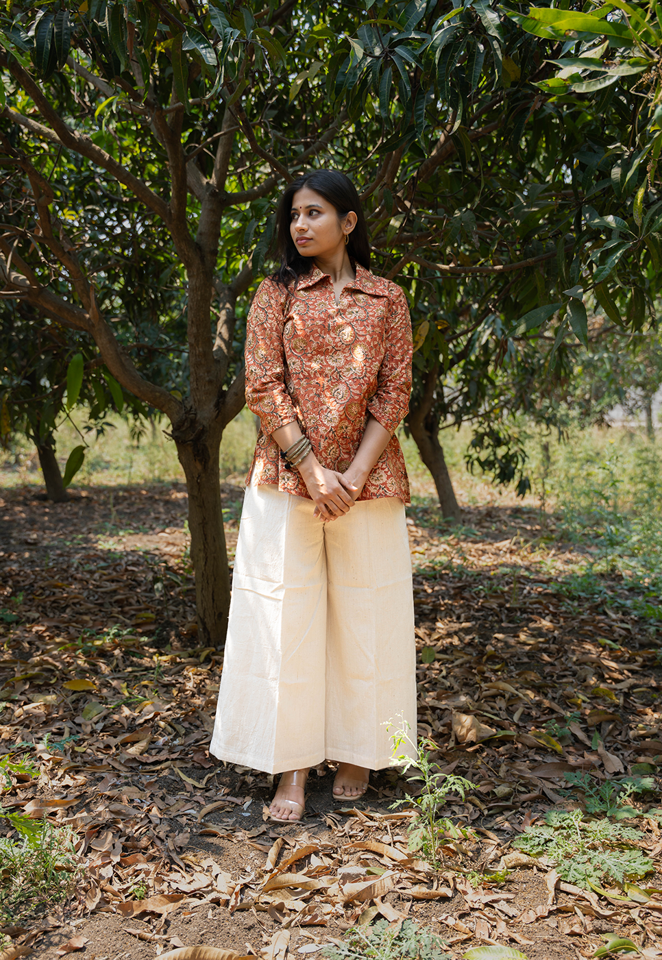 Aarohi Red Collared Floral Short Top