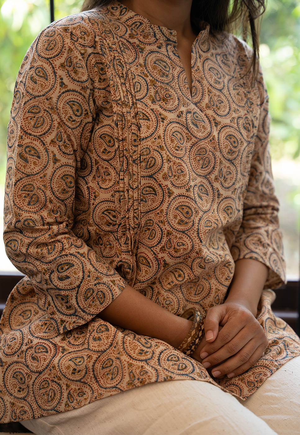 Sanchi Double Paisley Hand Block Print Organic Cotton Short Top