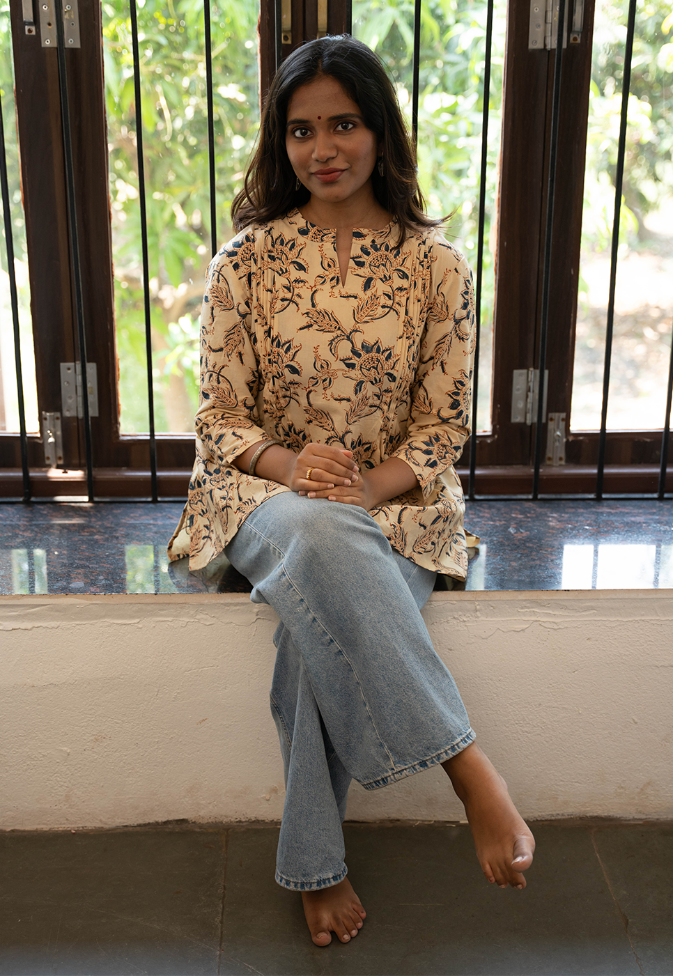 Neer Indigo Hand Block Print Organic Cotton Short Top
