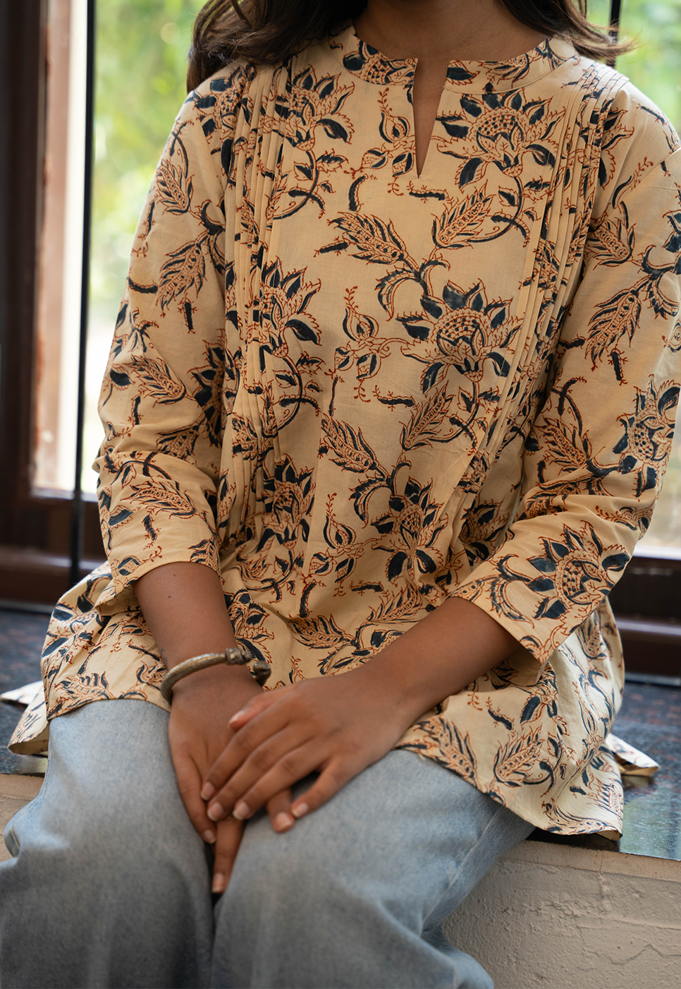Neer Indigo Hand Block Print Organic Cotton Short Top