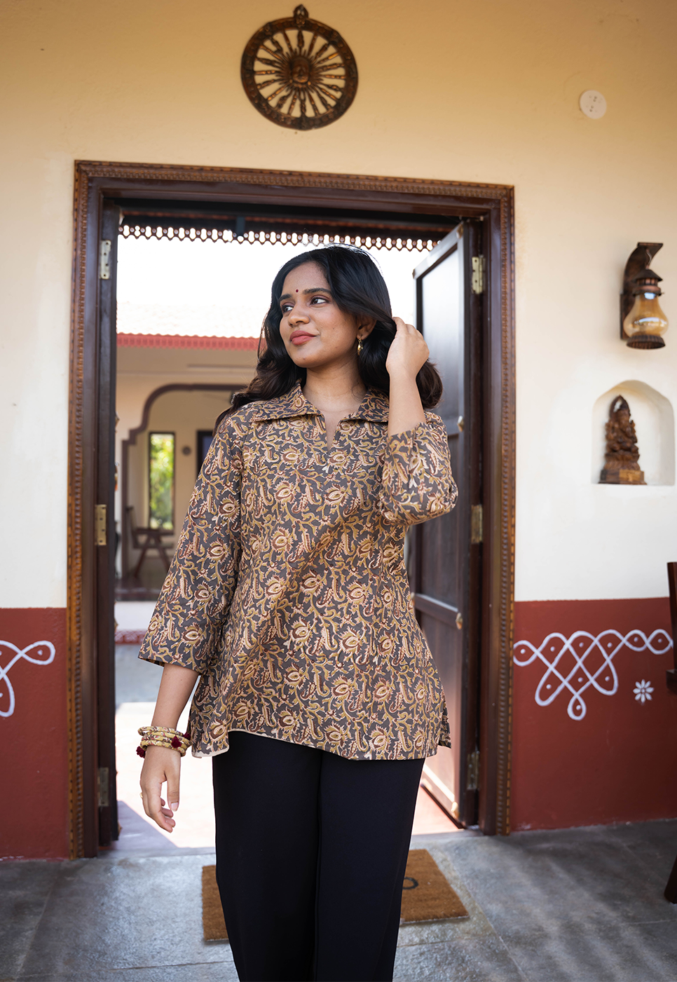 Sitara Black Collared Floral Short Top