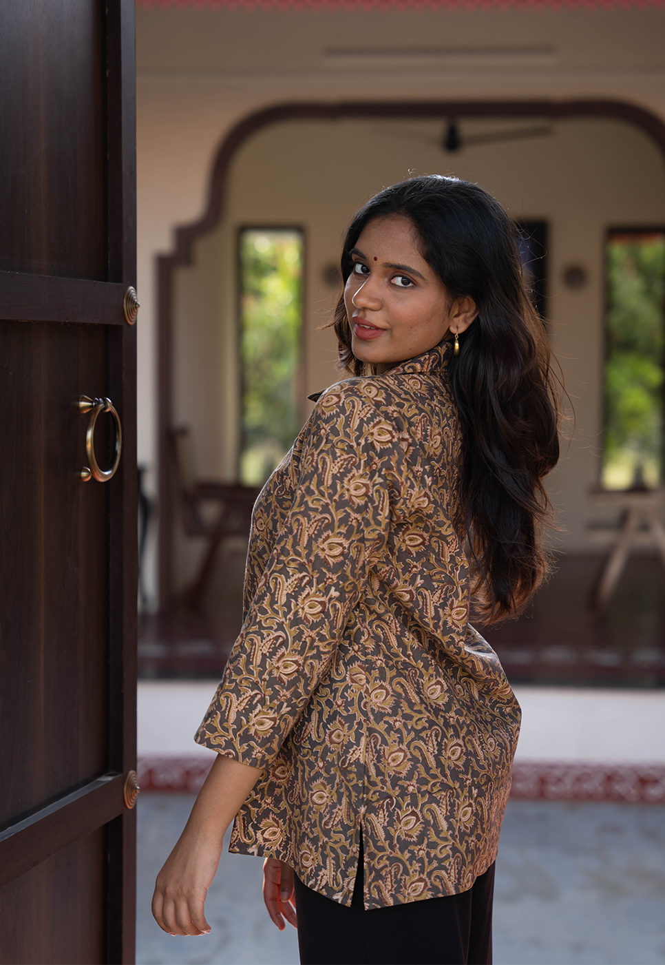 Sitara Black Collared Floral Short Top