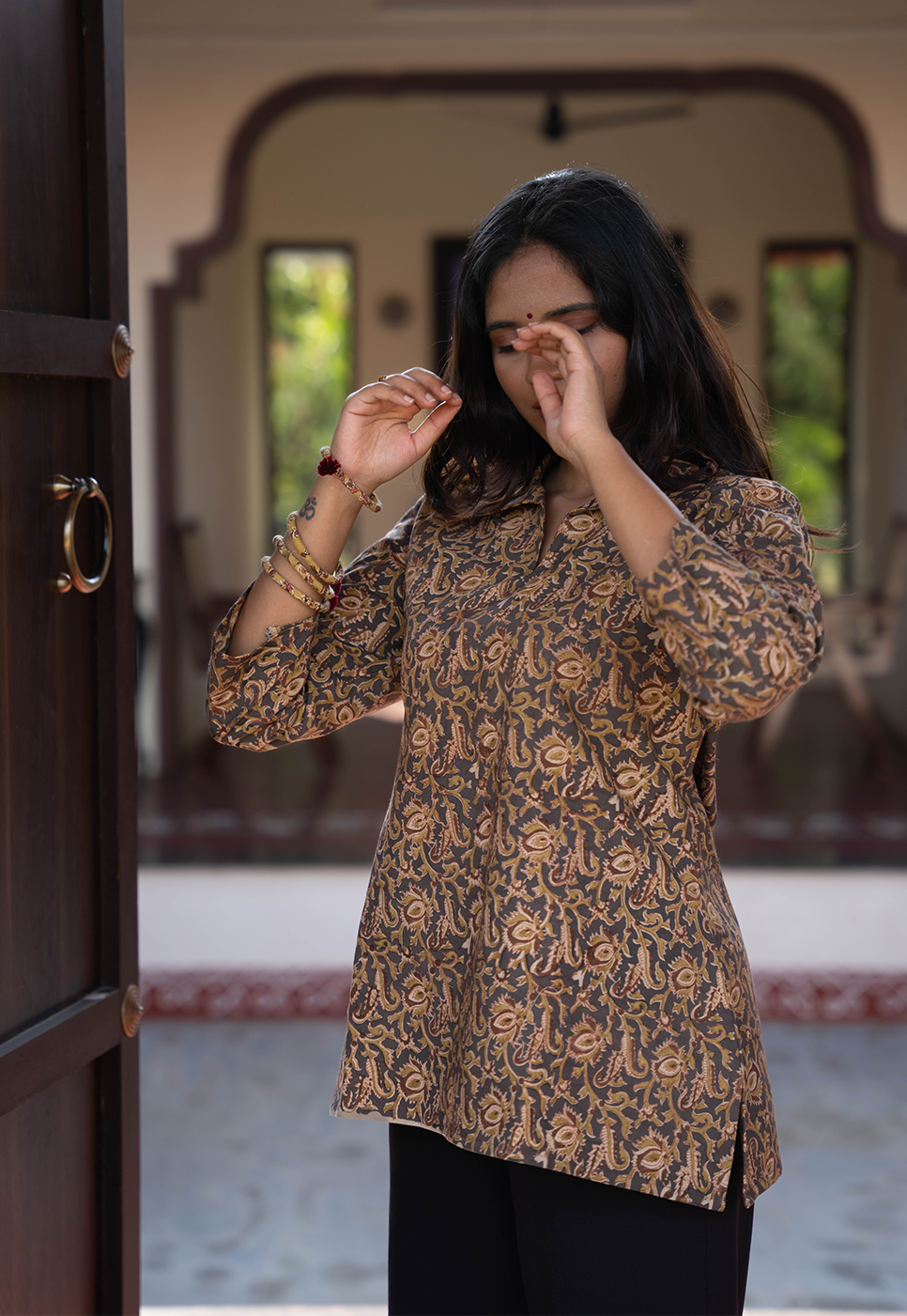 Sitara Black Collared Floral Short Top
