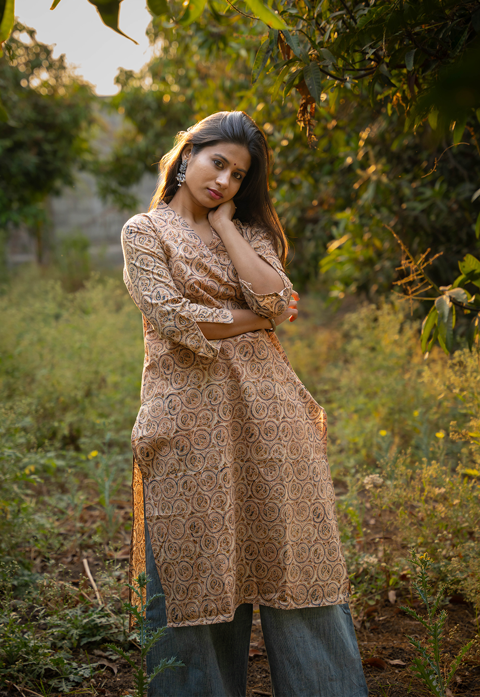 Ira Straight Cut Hand block Printed Pink & Indigo Paisley Cord Set