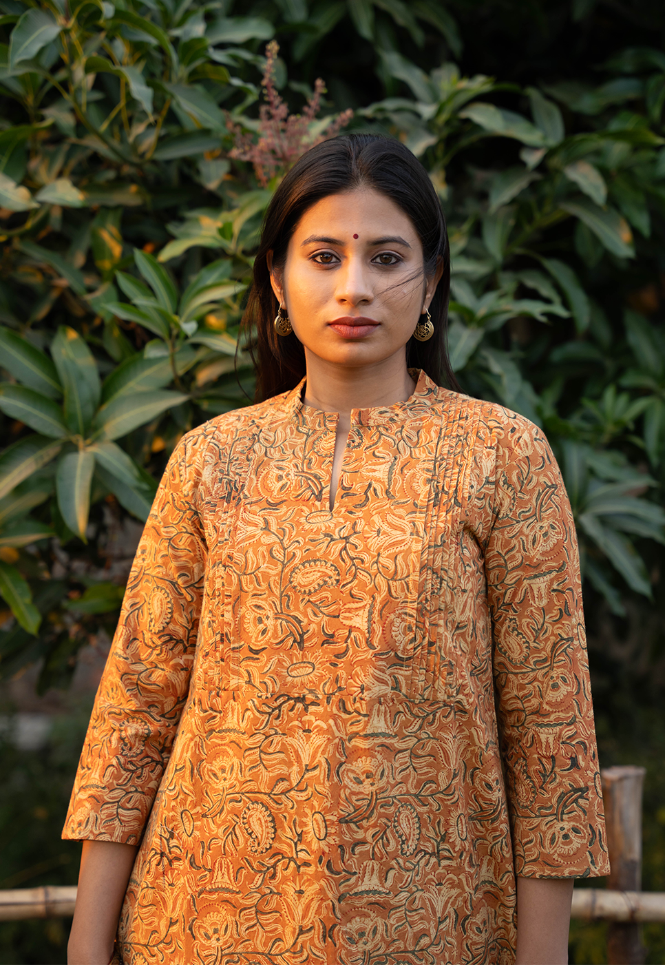 Tara Straight Cut Hand block Printed Orange Paisley & Floral Cord Set