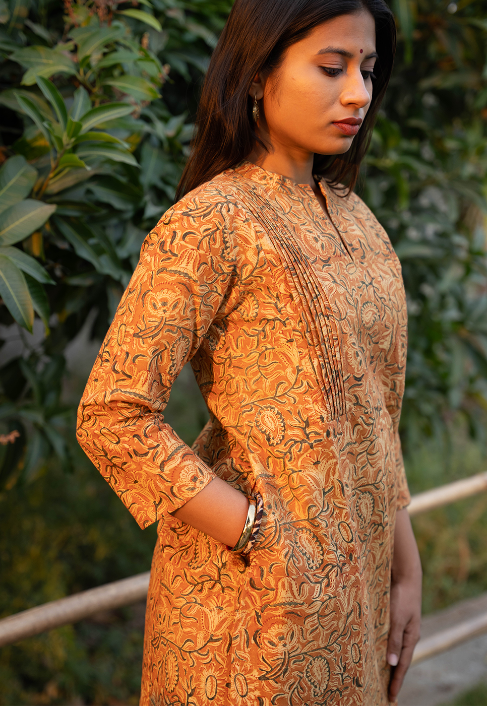 Tara Straight Cut Hand block Printed Orange Paisley & Floral Cord Set