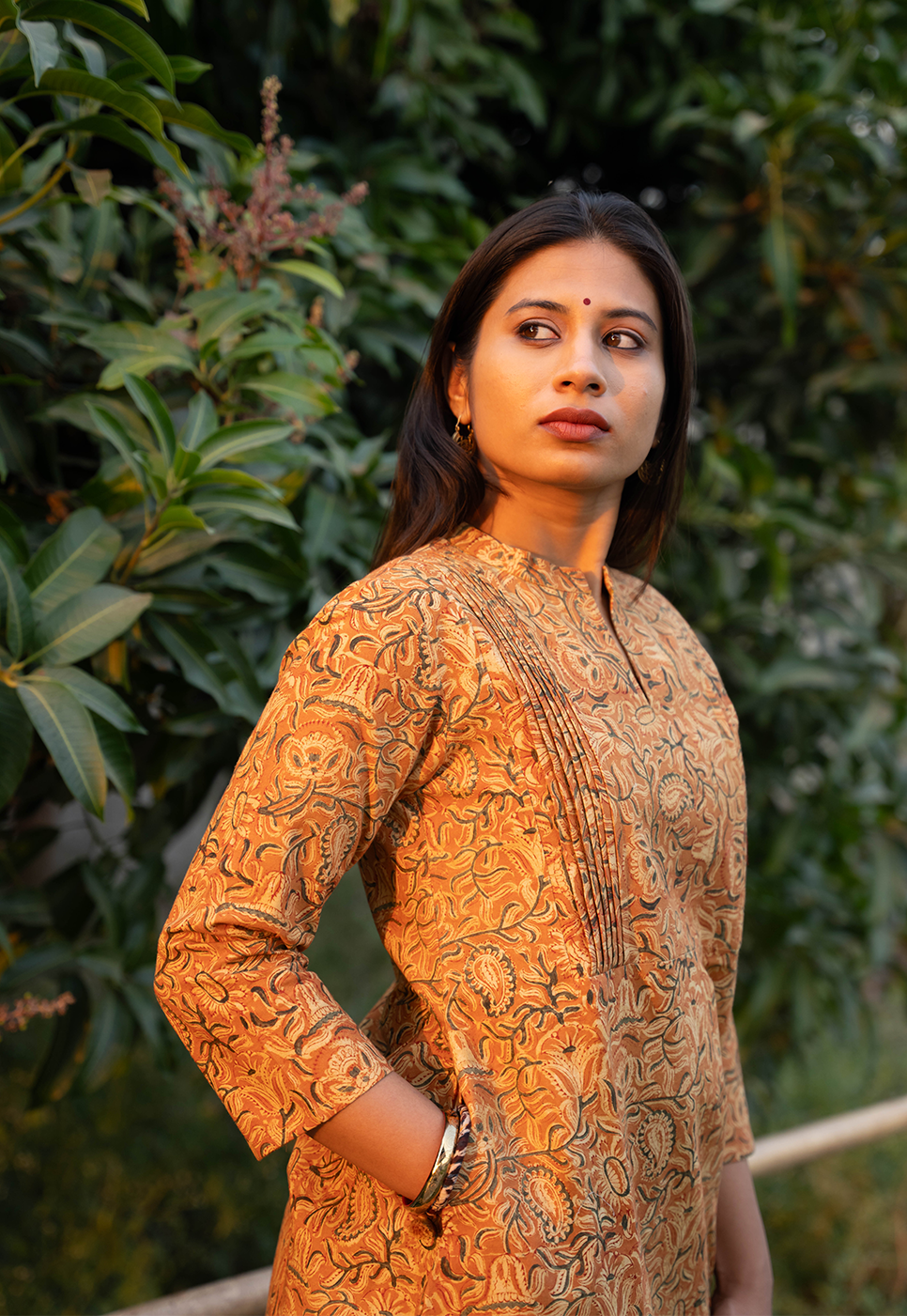 Tara Straight Cut Hand block Printed Orange Paisley & Floral Cord Set