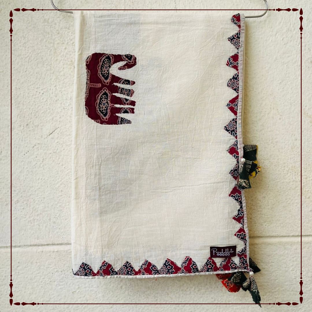 Maroon Elephant - Jaipur Patchwork Dupatta