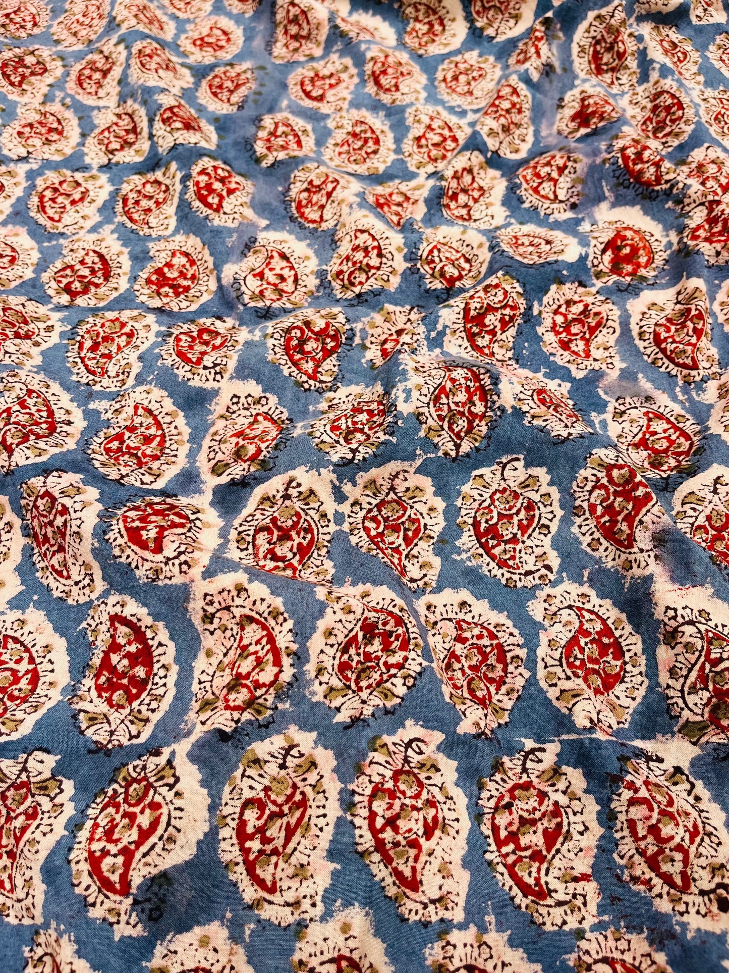Indigo Paisley Dreams Kalamkari Fabric