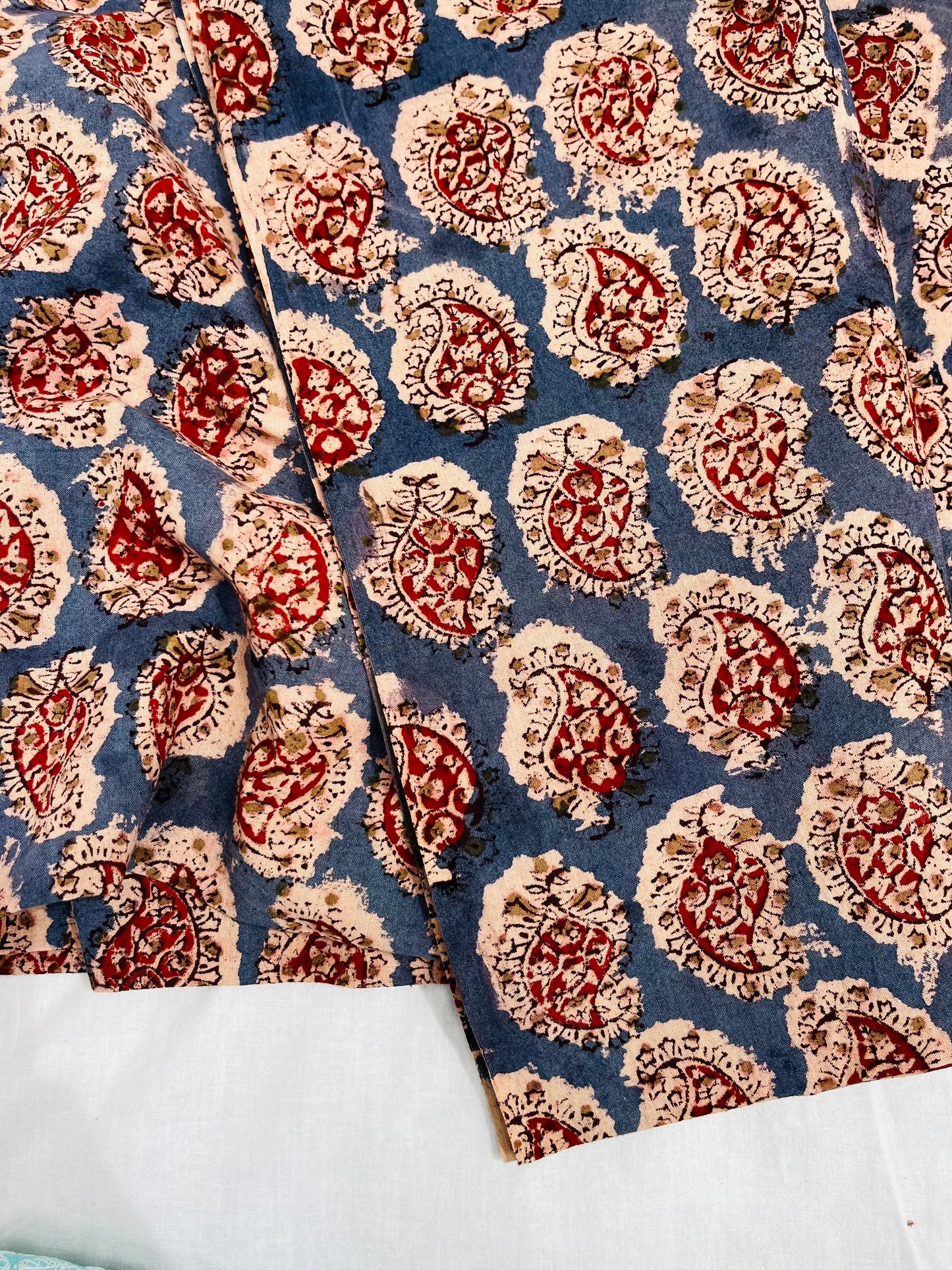 Indigo Paisley Dreams Kalamkari Fabric