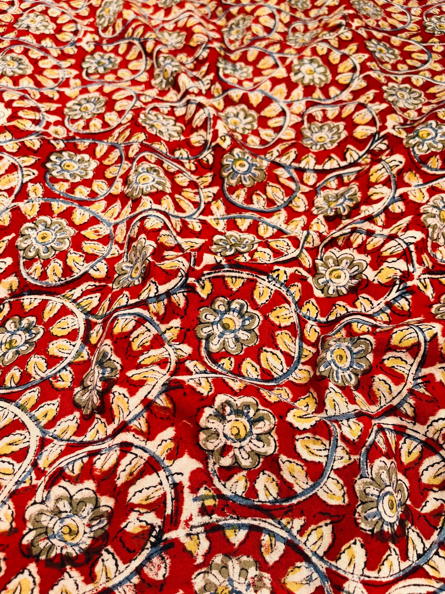 Crimson Meadows Handblock Kalamkari Fabric