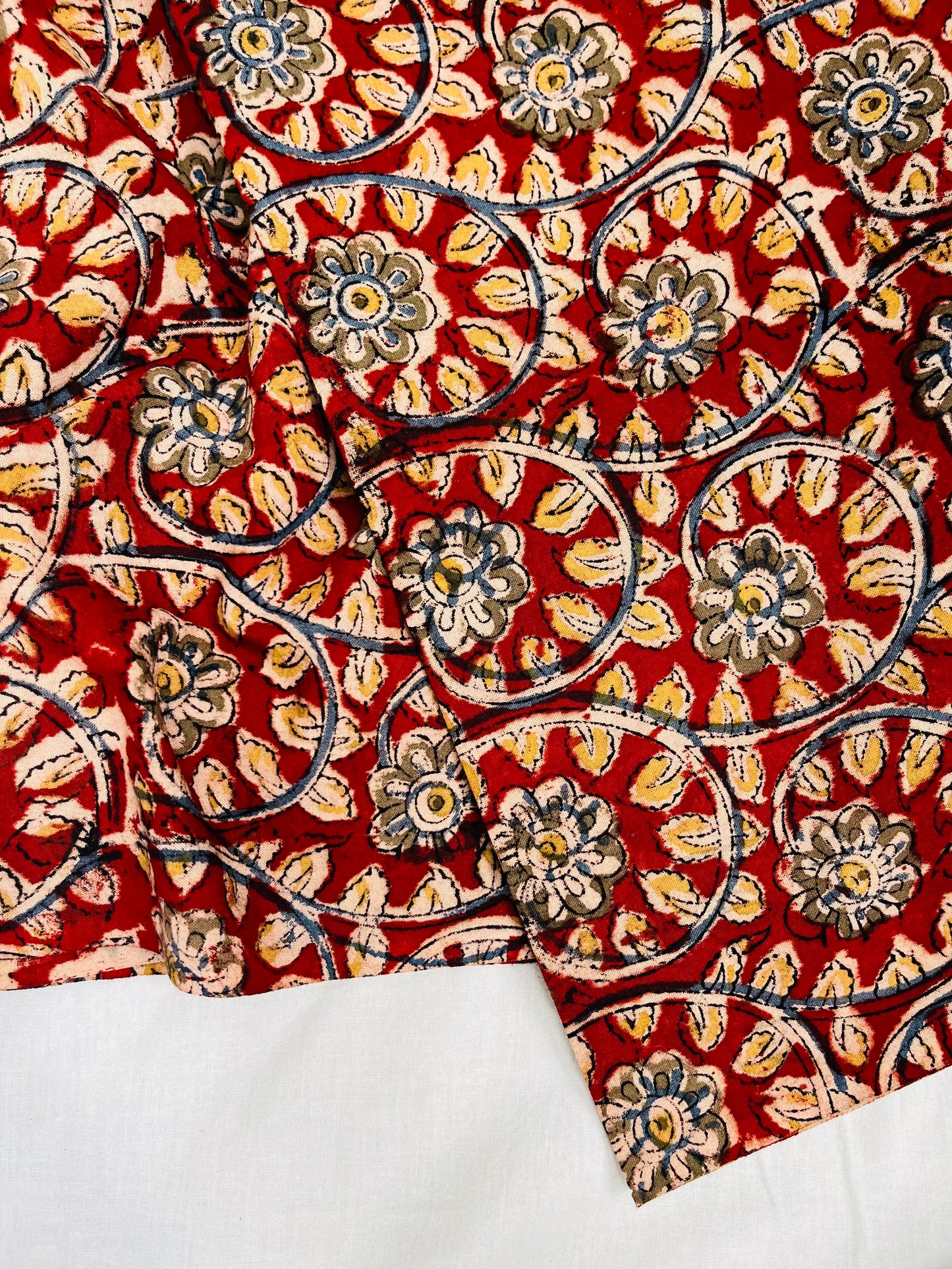 Crimson Meadows Handblock Kalamkari Fabric