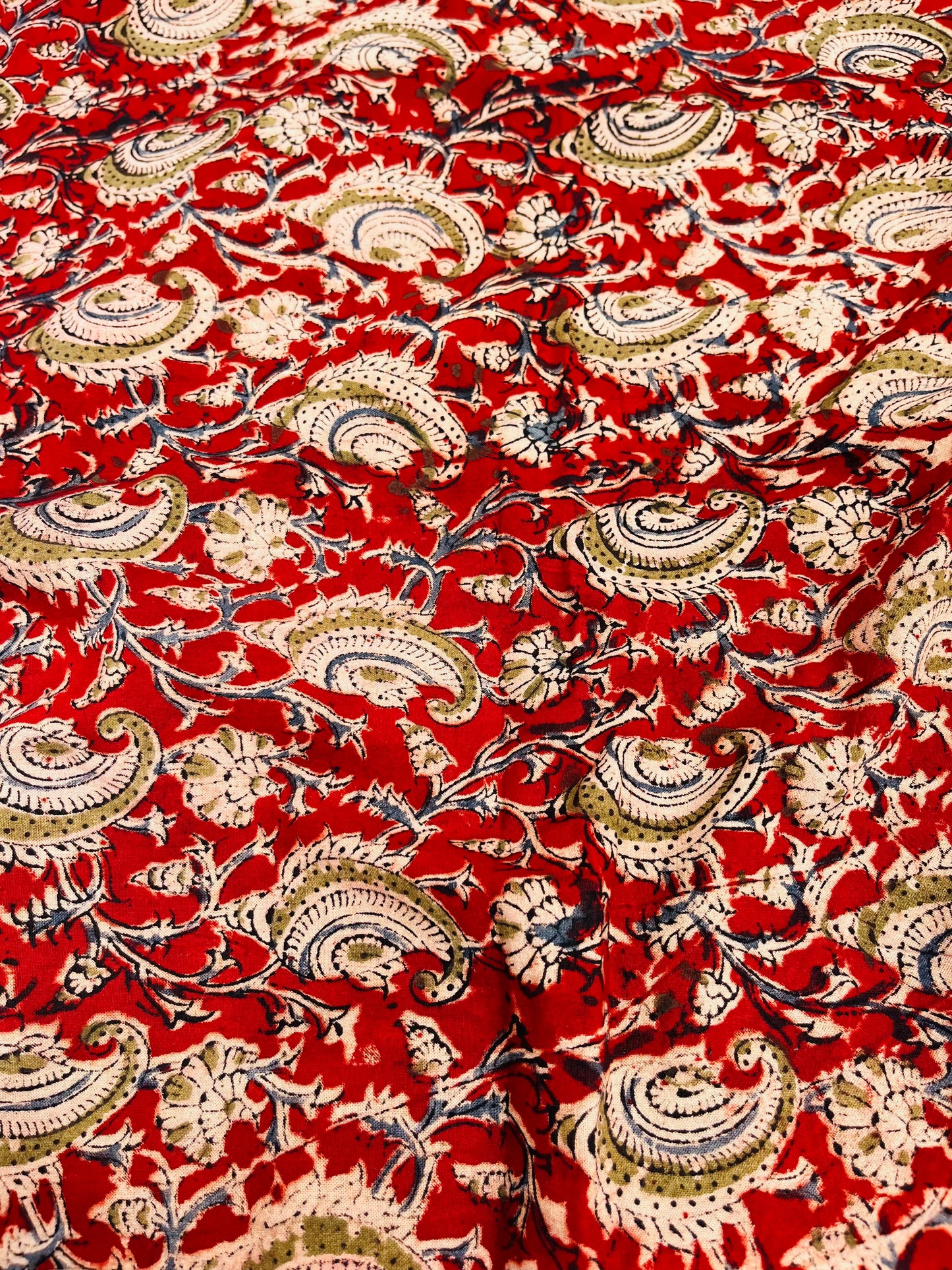 Ruby Blossom Paisley Handblock Kalamkari Fabric