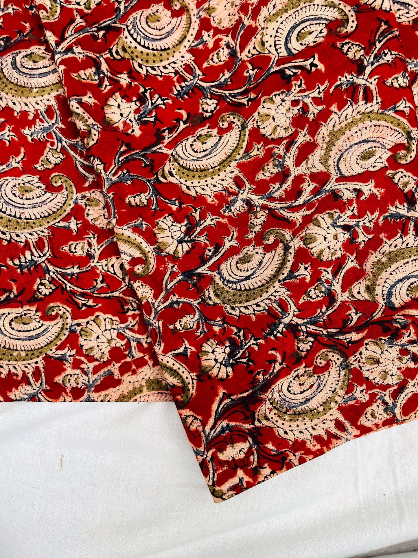 Ruby Blossom Paisley Handblock Kalamkari Fabric