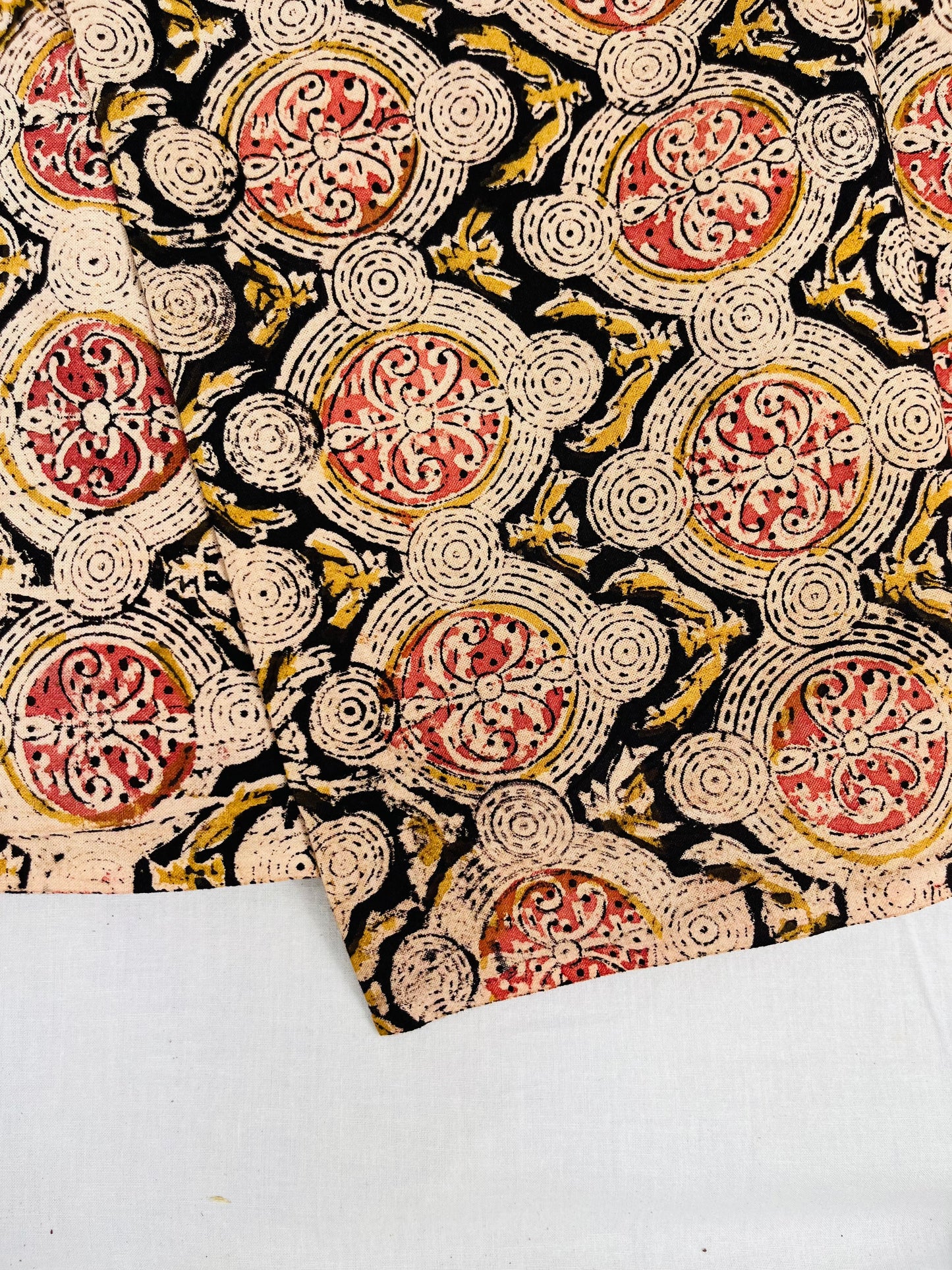 Ebony Rose Handblock Kalamkari Fabric