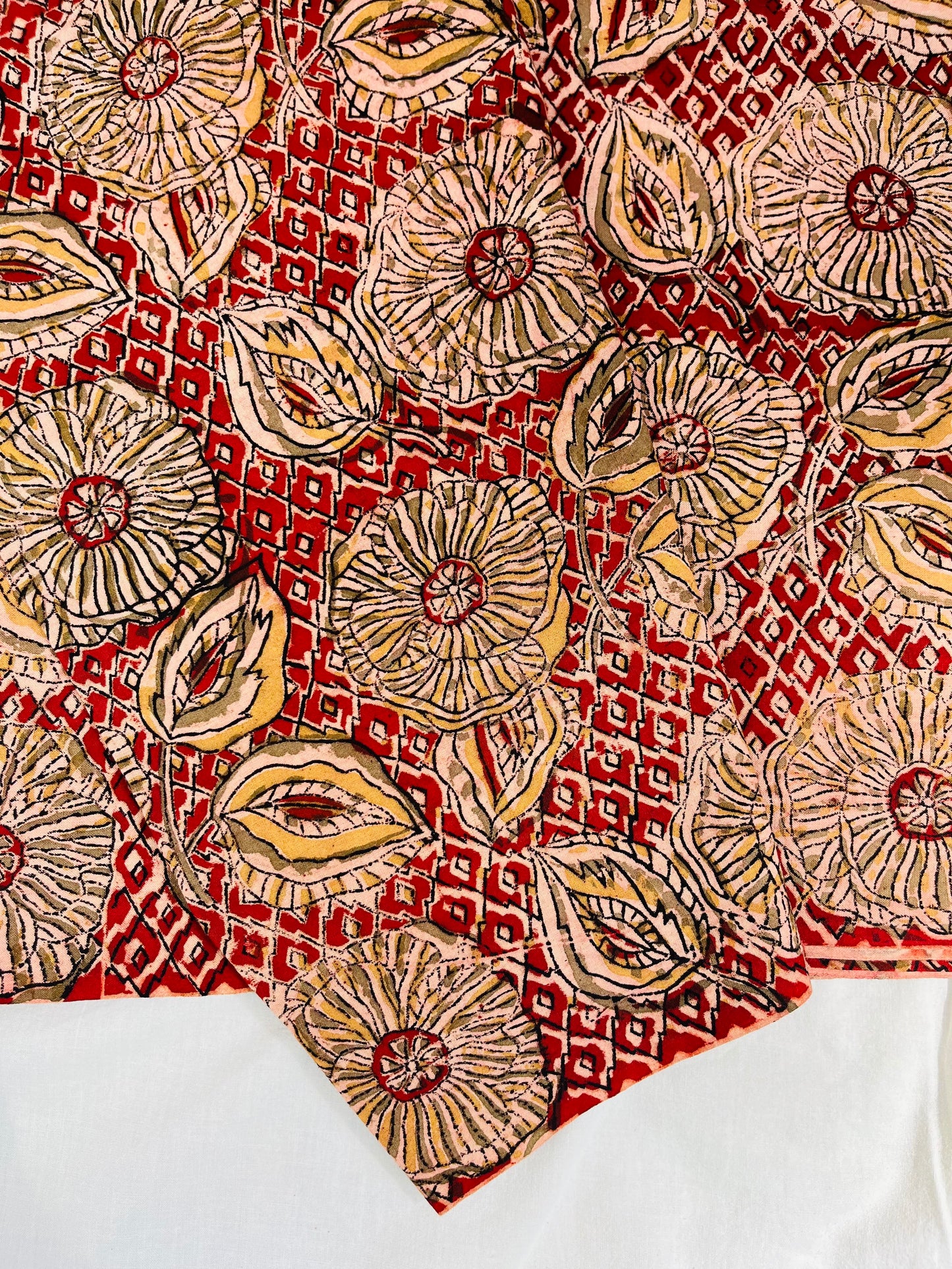 Radiant Spice Blossoms Handblock Kalamkari Fabric
