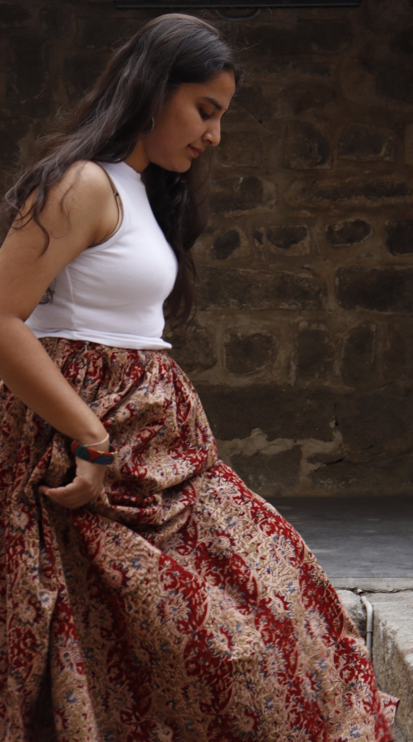 Hemavati - Deep Green Kalamkari Skirt