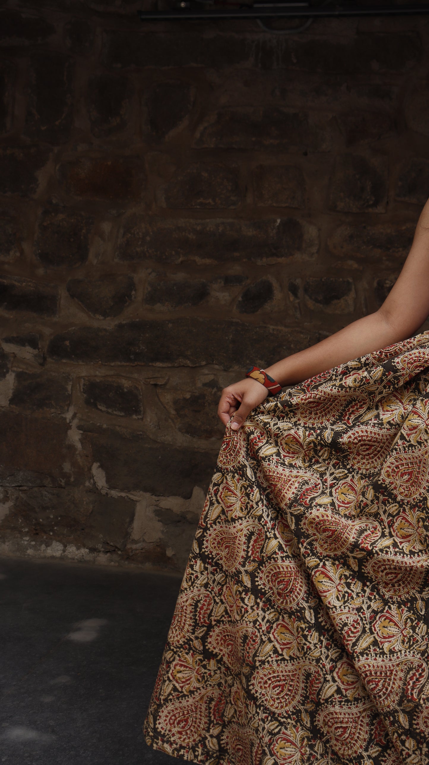 Manoranjan - Red and Cream Kalamkari Skirt
