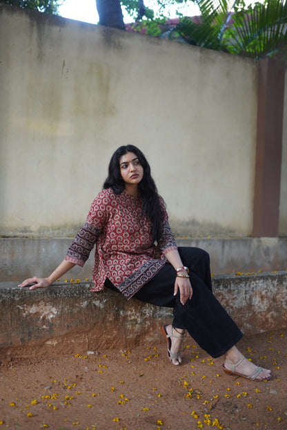 Sagarika Handblock Mulmul Short Top