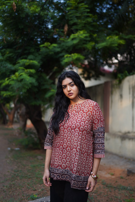 Sagarika Handblock Mulmul Short Top