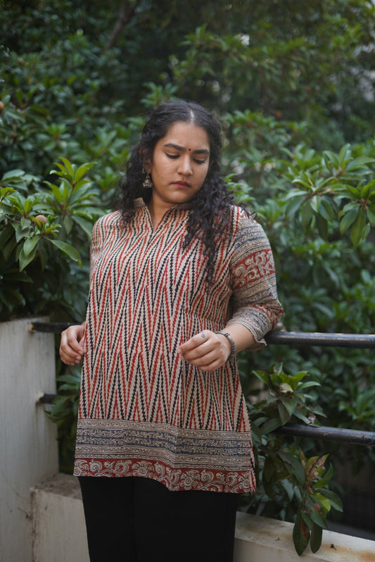Sharvani Handblock Mulmul Short Top