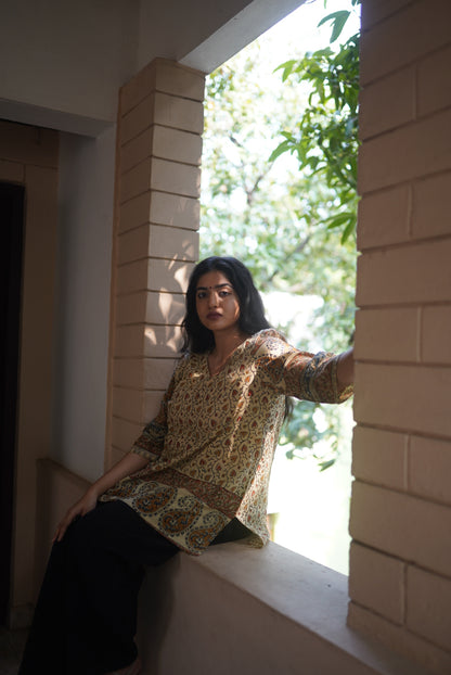 Maithili Handblock Mulmul Short Top