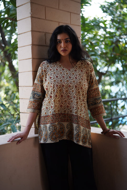 Maithili Handblock Mulmul Short Top