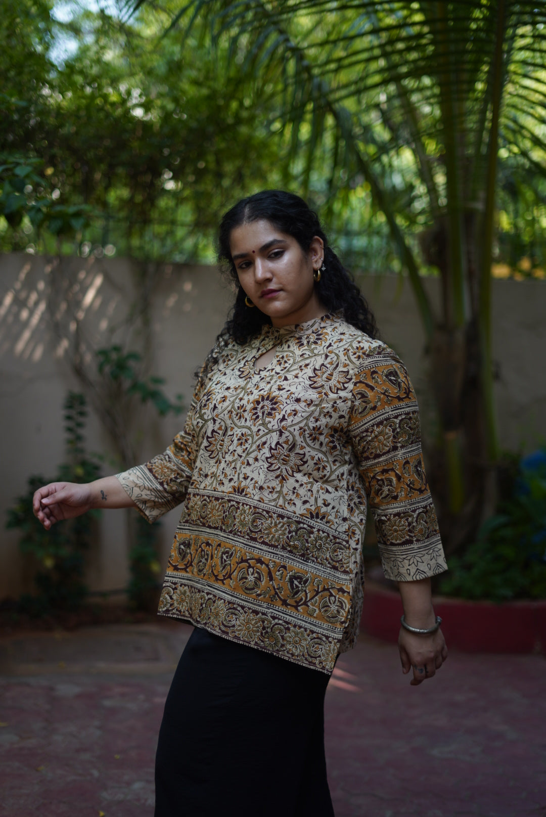 Amara Handblock Mulmul Short Top