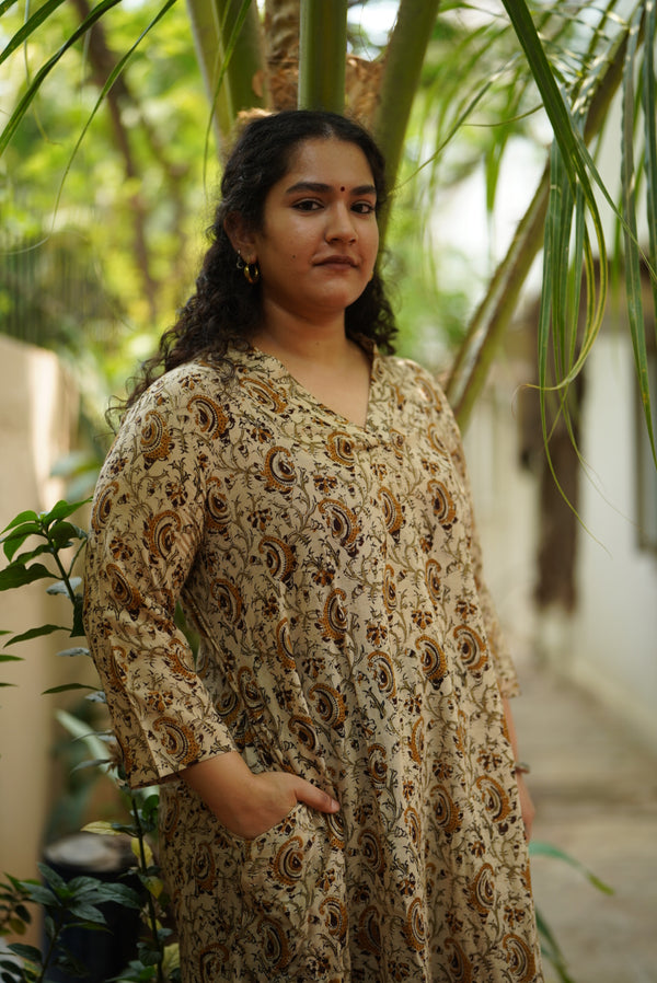 Aranya Handblocked A-line Long Kurta