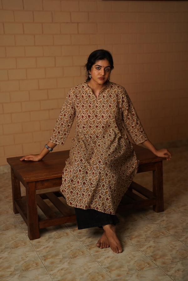 Veda Handblocked A-line Long Kurta