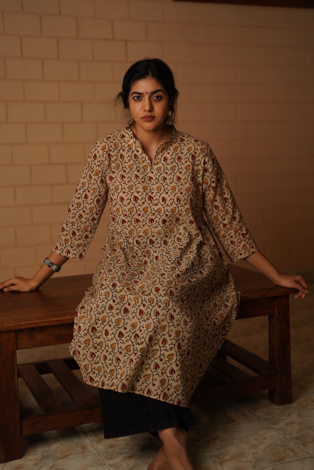Veda Handblocked A-line Long Kurta