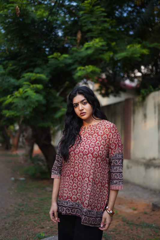 Sagarika Hand block Mulmul Short Top