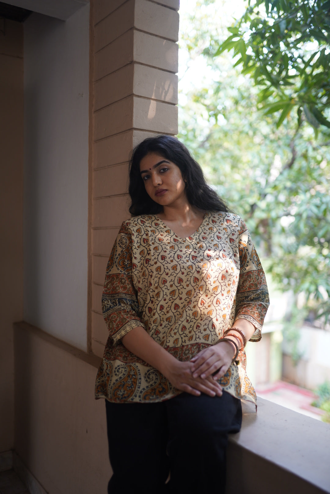 Maithili Handblock Mulmul Short Top