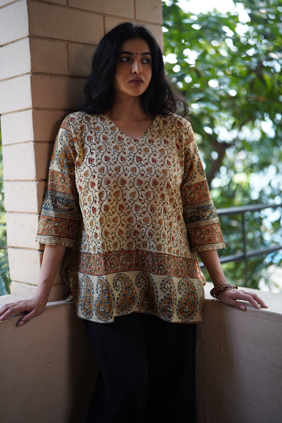 Maithili Handblock Mulmul Short Top