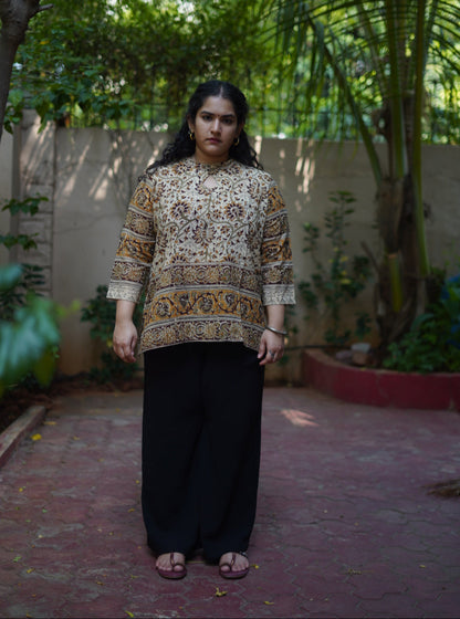 Amara Handblock Mulmul Short Top