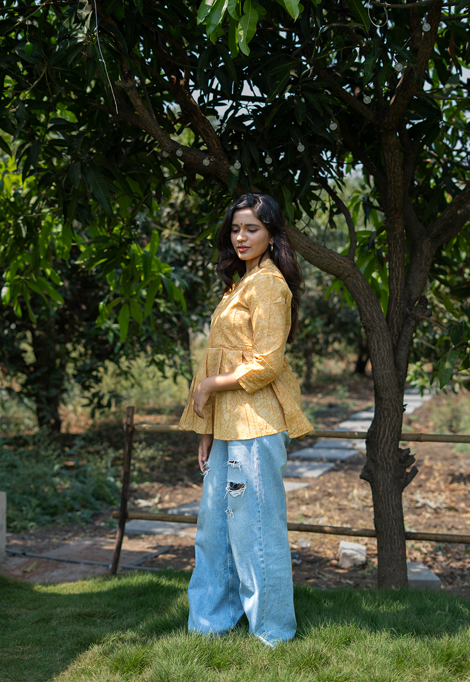 Chaya Mustard Hand Block Print Organic Cotton Short Top