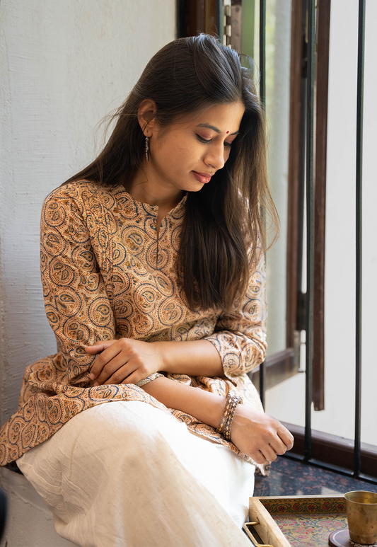 Sanchi Double Paisley Hand Block Print Organic Cotton Short Top